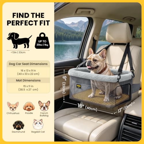 Elevated Pet Car Seat with Cooling Mat (Grey / Dog Car Seat+Cooling Mat)