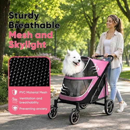 Dog Stroller for Large Medium Dogs up to 80 lbs (Pink)