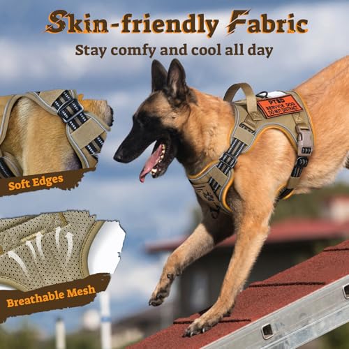 Tactical Dog Harness for Large Dogs (Xl(chest:23.6"-41.8",neck:21.7"-32.3",back:9.1") / Brown)