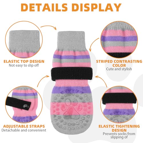 Anti Slip Dog Socks to Prevent Licking Paws and Slipping (PINK / Large)