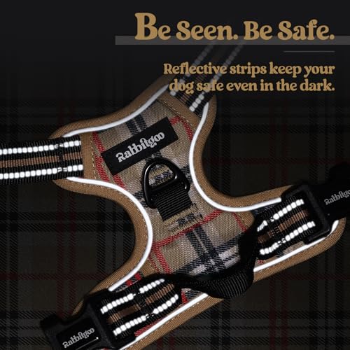 Dog Harness No Pull for Small Dogs with 2 Leash Clips (Small / Beige Plaid)