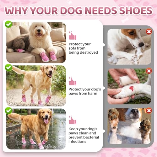 Dog Shoes for Large Small Medium Dogs (Hot Pink / #1 (Width 1.6 inch) for 14-23 lbs)
