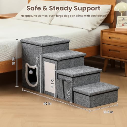 Pet Stairs with Storage and Condo (Grey / 4-Step)