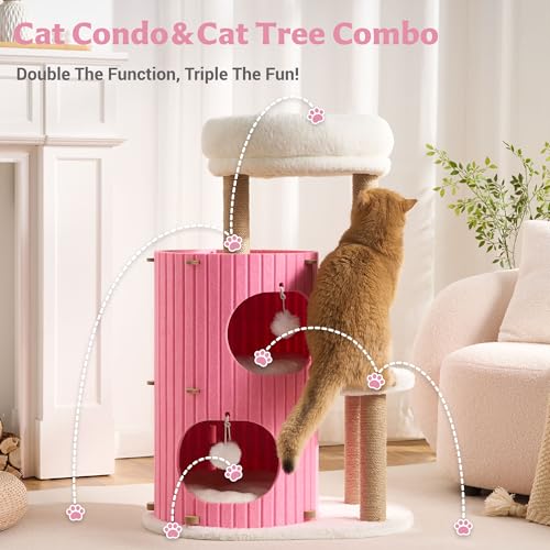 Modern Cat Tree for Indoor Small & Medium Cats (Blush Pink-36")