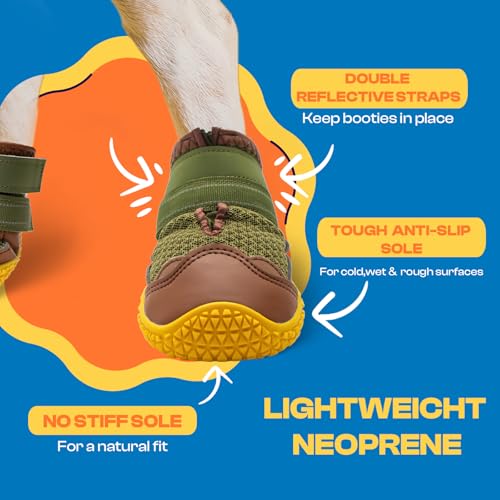 Dog Boots for Large Dogs (Army Green / Width 1.96 Inch)