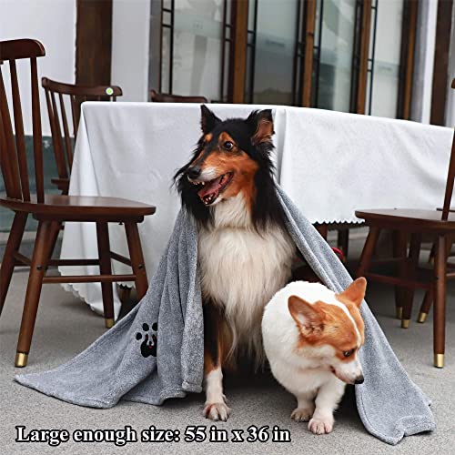 Extra Large Dog Towels for Drying Dogs 2 Pack (Green and Grey / XL-55" * 36")