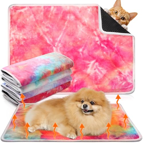 4 Pack Self Heating Cat Bed Cat Self Warming Pad with Removable Cover Extra Warm Thermal Pet Pad Washable Pet Crate Mat Anti Slip Kennel for Indoor Outdoor Pets (20 x 28 Inches)