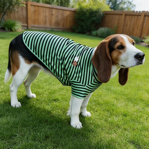 Turtleneck Dog Shirt Cute Doggie Embroidery Super Soft Dog Sweatshirt Stretchy Striped Puppy Pullover for Cats Small Medium Large Dogs (Green Striped / XXXX-Large)