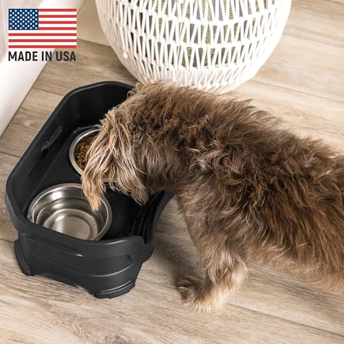 Neater Feeder Deluxe Mess Proof Dog Bowls Elevated for Small Dogs Under 19 lbs (Small with Standard Bowl / Midnight Black)