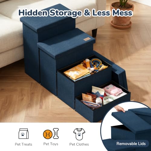 4 Step Wide Dog Stairs with Storage 23" H (Navy / 40"D x 17"W x 23"H)