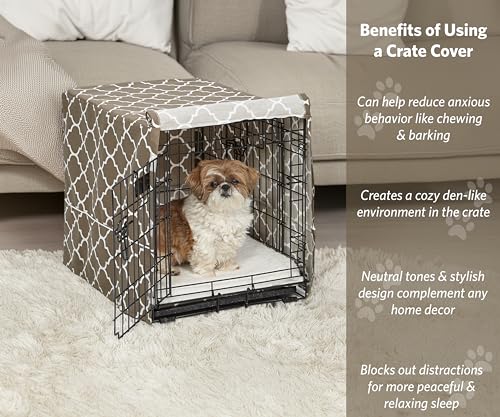 Small Dog Crate Cover Featuring Teflon Fabric Protector (Brown Geometric Pattern / 24"L x 17"W x 19"H)