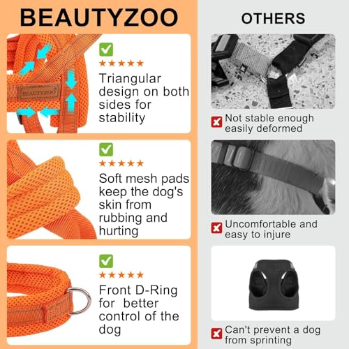 Dog Harness Medium Sized and Leash Set (Orange / M: Chest 21"-26.7")