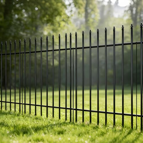 42" H x 12.5Ft Metal Garden Fence (Black / 42″ H x 12.5 ft (5 Panels))