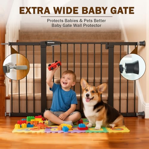 29.7 51 Inch Extra Wide Baby Gate for Stairs (Black / 29.7-51"W x 28"H)