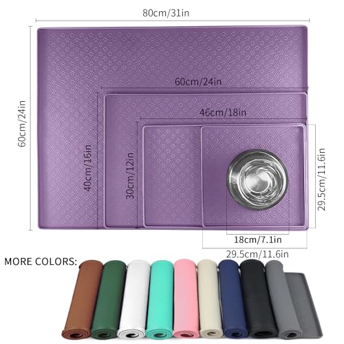 Dog Food Mat Waterproof Pet Bowl Mats with High Lips (31.5"L x 23.6"W / Purple)
