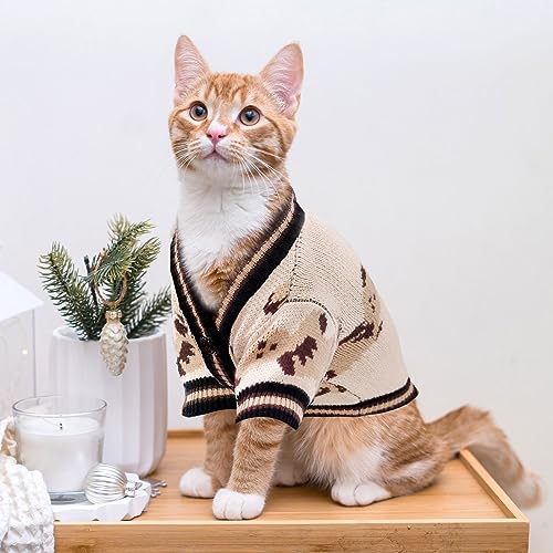 Small Dog Sweaters Cute Bear Dog Cardigans Clothes for Small Medium Dogs Boy Girl Puppy Cat Knitting Cardigan Outfits Dogs Winter Coats Warm Pet Doggy Clothes Soft Knitwear (Beige / Small)