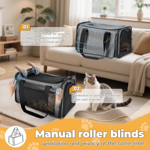 25lbs Cat Carrier Lightproof Soft Sided Pet Carrier for Large Cat (17.5"L x 11.0"W x 11.0"H / Grey green)