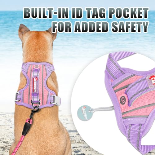 Dog Harness for Large Dogs No Pull Dog Vest ID Tag Pocket (Baby Pink & Violet Purple / Large)