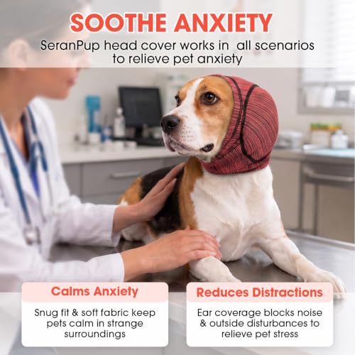 Dog Calming Hood Ear Cover for Anxiety Relief (Red / Small)