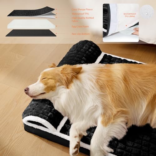Orthopedic Large Dog Bed Pillow Pet Sofa Bed 42''X28'' Black (Black / 42"L x 28"W x 3.5"Th)