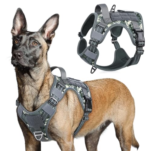 Tactical Dog Harness for Large (Grey Camo / Large)