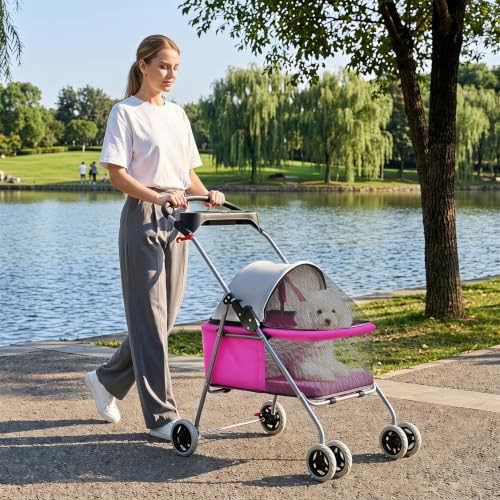 Foldable Pet Stroller for Small (Pink)