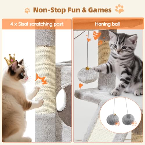 Cat Tree 38.5In Cat Tower for Indoor Cats (Light Gray / 38.5 Inches)