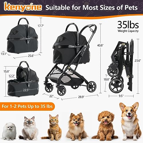 3-in-1 Pet Stroller for Small Medium Dogs Puppy Cat Stroller with Detachable Carrier & Pad Lightweight Foldable Aluminum Alloy Frame Dual No-Zip Entry(Black) (Black)