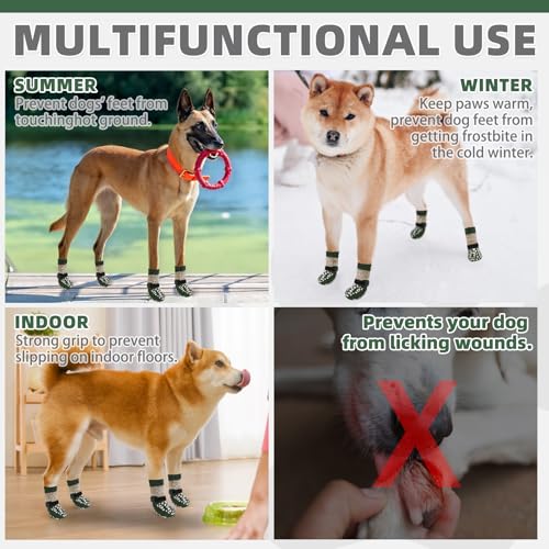 Dog Socks Shoes for Hot Pavement (Khaki+green / Small(4 Pack))