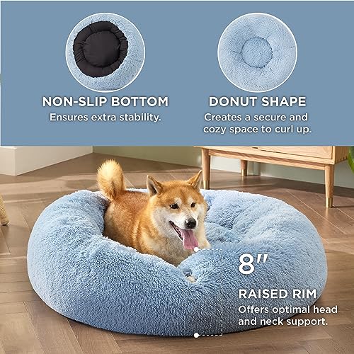 Calming Dog Bed Medium Size Dog Donut Washable Pet Bed (30"L x 30"W x 8"Th / Light Blue)