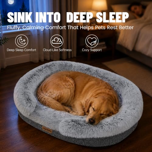 Fluffy Orthopedic Dog Beds Large Sized Dog (Charcoal Gray / L(43", UP to 90lbs))