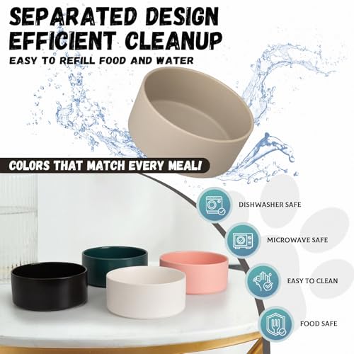 Raised Ceramic Dog Bowl Set with Stand (White / 1 Bowl - 3.5 Cups)