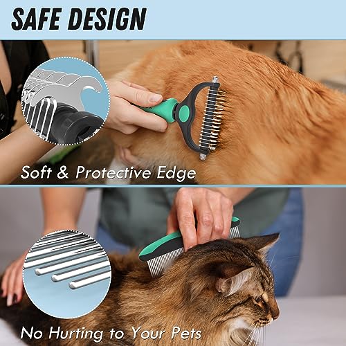 Pet Grooming Brush and Metal Comb Combo for Dogs & Cats (Green)