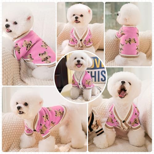 Small Dog Sweaters Cute Bear Dog Cardigans Clothes for Small Medium Dogs Boy Girl Puppy Cat Knitting Cardigan Outfits Dogs Winter Coats Warm Pet Doggy Clothes Soft Knitwear (Pink / Large)