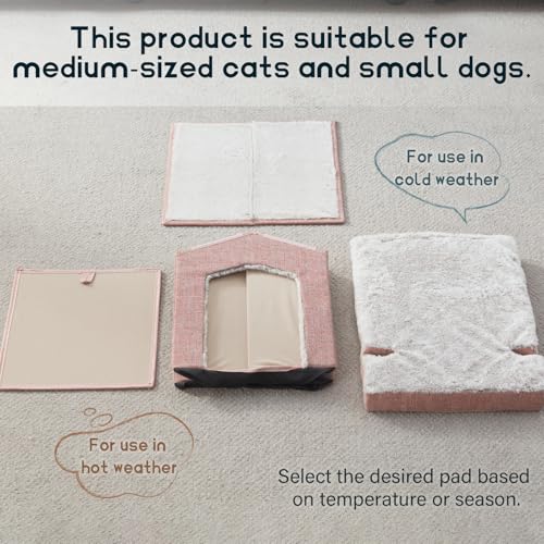 Cat Beds for Indoor Cats (Pink / 13.7"D x 13.4"W x 16"H)