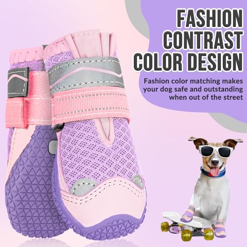 Dog Shoes for Large Small Medium Dogs (Pink / #8 (Width 3.0 inch) for 74-91 lbs)