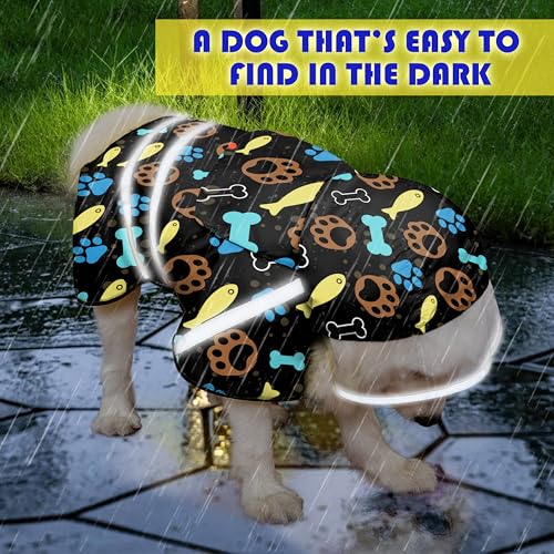 Dog Raincoat Adjustable Rain Jacket with Hooded Double Layer for Large Medium Small Dogs Puppies (Paw Black / Small)