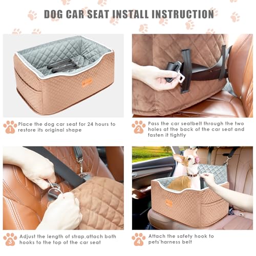 Dog Car Seat Memory Foam Booster for Medium Dogs up to 45 lbs (Brown / Medium)
