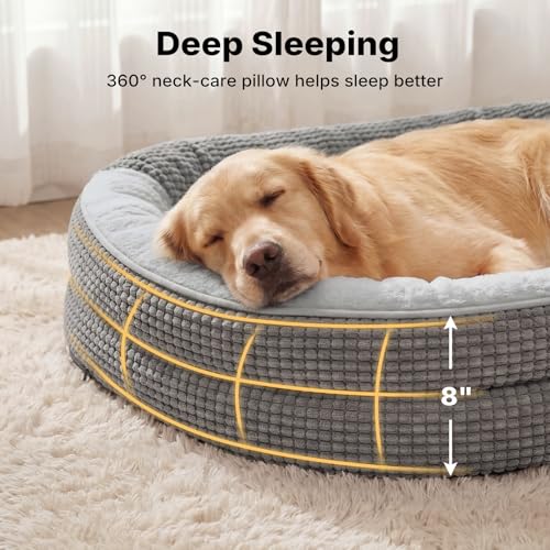 2-in-1 Dog Cave Bed with Cover, Covered Dog Bed for Large Dogs (Gray / 48"L x 35"W x8"Th)