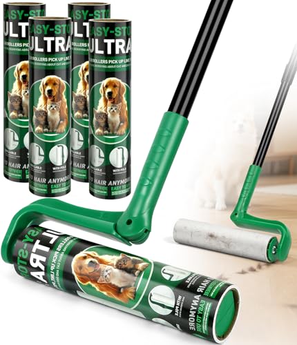 10" Large Lint Roller for Floor Carpet Pet Hair Extra Sticky with 4 Refills (Green With 3 Extra Refills / 10 Inch)