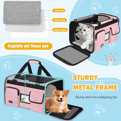 Large Cat Carrier Soft Sided Travel Pet Carrier Airline Approved (Pink)
