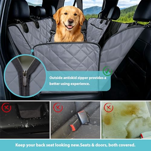 XL Dog Car Seat Cover for Back Seat with Safety Belt for Trucks (Gray / Truck)