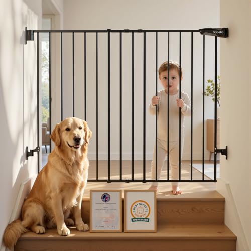 Baby Gate for Stairs (Black / 34" H, 29-49" W-Wide)