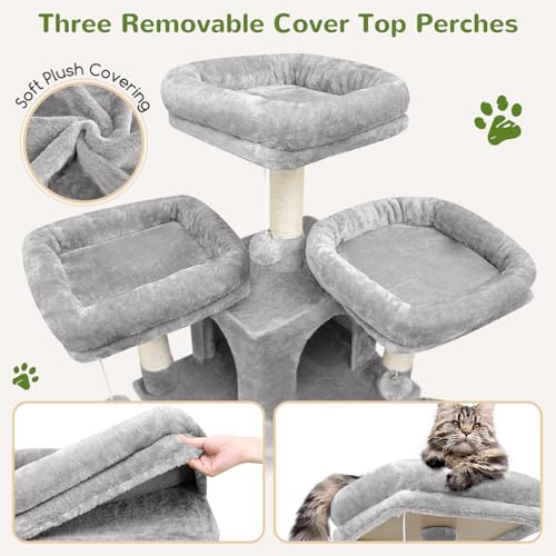 Big XXL Cat Tower for Indoor Multiple Cats (Light Grey / 80inch)