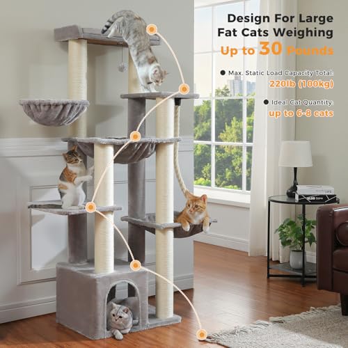 67" Heavy Duty Cat Tree for Maine Coon (Grey / 67in)