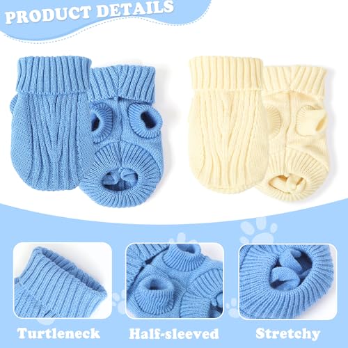 2 Pack XS Dog Sweater for Small Teacup Dogs 2.2 (X-Small / Cyan blue+Beige)