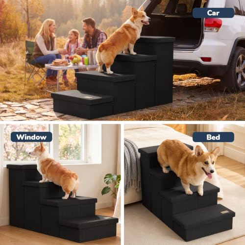 4 Step Wide Dog Stairs with Storage 23" H (Black / 40"D x 17"W x 23"H)