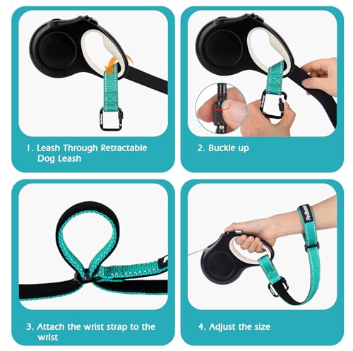 Dog Leash Wrist Strap with Lockable Clip for Dog Retractable Leash (Turquoise / 1 Pack)