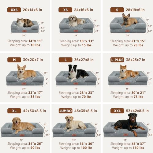 Waterproof Orthopedic Dog Beds for Extra Large Dog (45.0"L x 35.0"W x 8.5"Th / Grey)