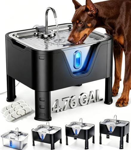 4.75Gal 18L Large Dog Water Fountain Elevated Dog Water Bowl & 3 Filters (Stainless Steel Silver / 4.76Gal Dog Fountain + 3 Filters)